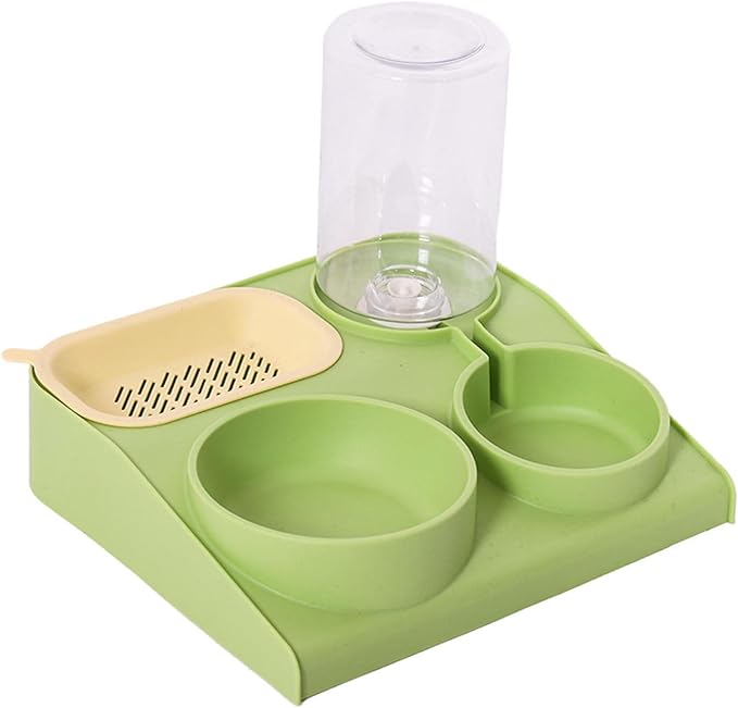 JEATHA Double Dog Bowl Set with Gravity Water Bottle Automatic Pet Feeder Dispenser for Fresh Water Raised Cat Dishes Green One Size