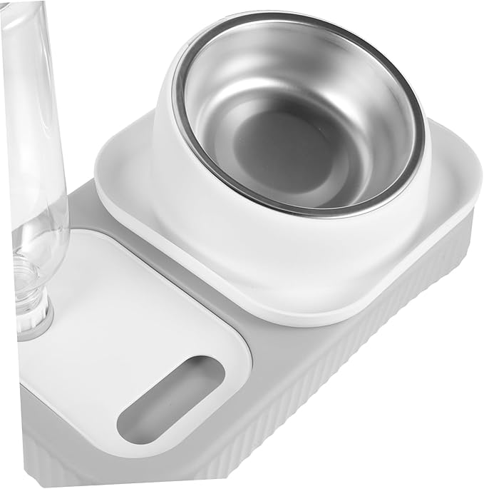 HANABASS Automatic Pet Feeder and Water Dispenser Set Removable Bowls for Food and Water Non-Spill Design for Cats and Dogs Easy to Clean and Refill Grey and White