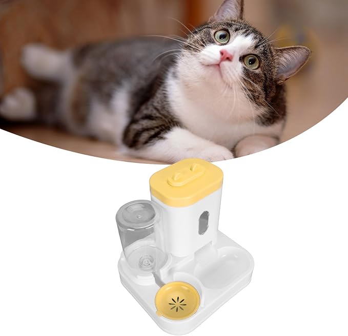 Automatic Pet Food Water Dispenser Large Capacity 2 in 1 Cat Feeder Waterer for Dogs and Puppies (Yellow)