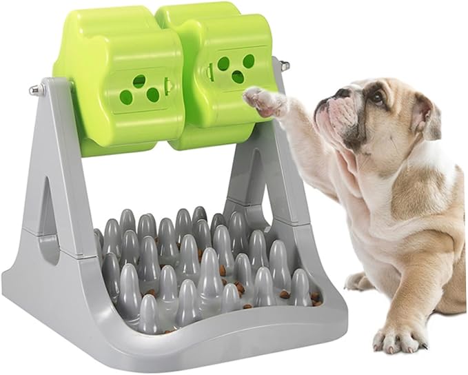 1piece Dog Automatic Food Dispenser Slow Feeder Dog Bowl for Healthy Eating Choking Design Material Grey and Green for Puppies and