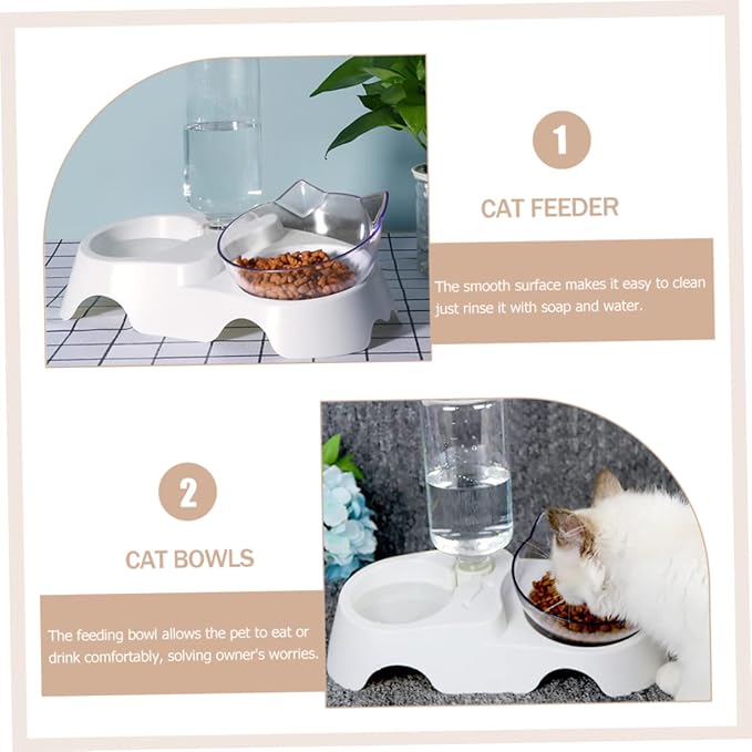 SUPVOX Pet Feeder Waterer Dual Bowls for Cats Dogs Automatic Refill Sturdy Base Food Dispenser for Small to Medium Pets