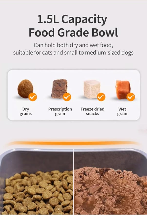 Automatic Pet Smart Feeder for Cats and Small Dogs, Programmable Timed Dog Food Dispenser with 1.3" OLED Screen, Food Grade Material, Detachable for Easy Cleaning, USB Powered