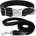 Dog Collar Leash Set Personalized Soft Reflective Dogs Collars Lead Padded for Small Medium Large Dogs French Bulldog Pitbull Black S