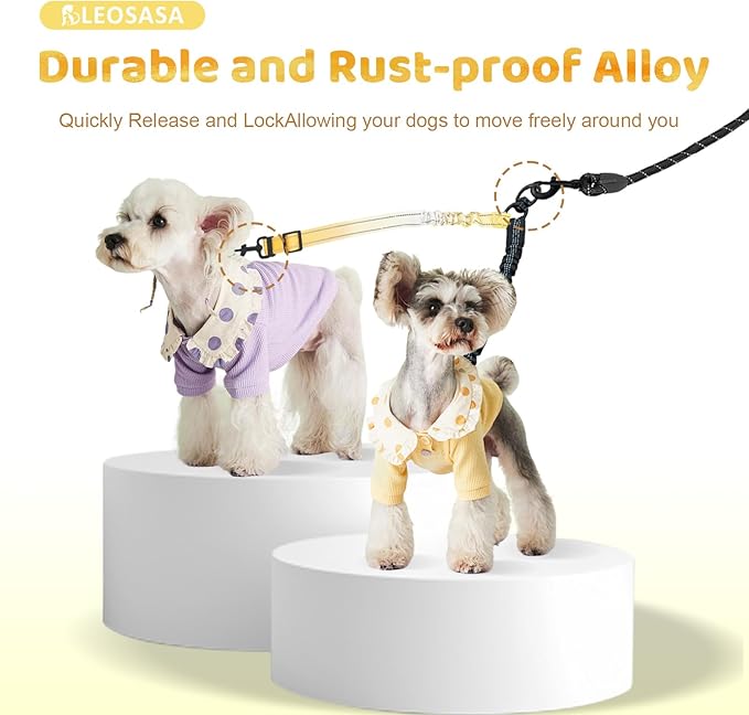 Double Dog Leash for Two Dogs - Gradient Color No Tangle Swivel Dog Coupler with Heavy Duty Clip, Size Adjustable Bungee Leash Attachment for Small, Medium, Large 2 Dogs, Style 3