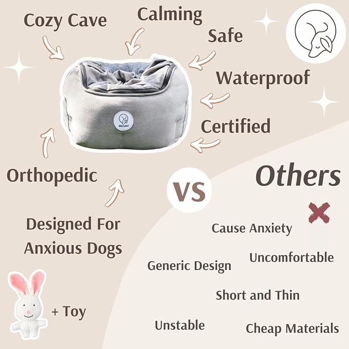 Orthopedic Dog Car Seat for Small Breeds - Original Calming Burrow Nest for Car Anxiety Relief - 6” Memory Foam Booster & Travel Bed - for Dogs Under 25lbs, Frenchie, Chihuahua