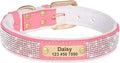 Personalized Dog Collar Crystal Rhinestone Dog Collars Anti-Lost Soft Padded ID Collar Free Engraved for Small Medium Large Dogs Pink L