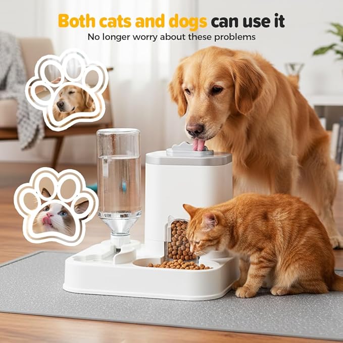 10L Automatic Pet Feeder and Water Dispenser Combo, Gravity Food and Water Station with 1-10L Adjustable Capacity, Non-Slip Base for Cats, Dogs, and Multiple Pets (Grey)