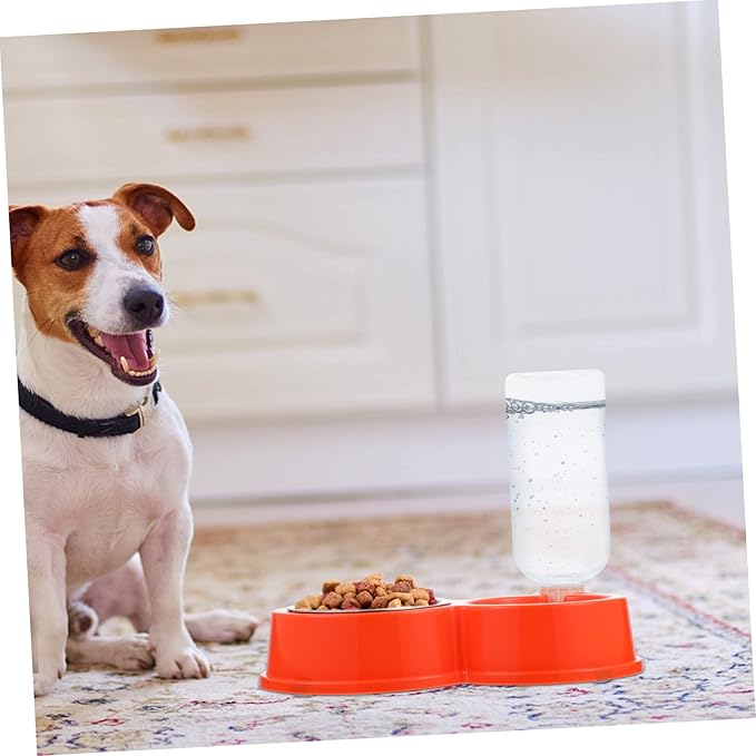 Hemoton Automatic Dog and Cat Water Dispenser Bowl Durable -Spill Pet Feeder with Dual Bowls Easy to Clean and Cats Orange