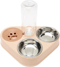 Triple Cat Bowl, Pet Water and Food Bowl Set, Prevent Spill Automatic Water Dispenser Bottle, Detachable Stainless Steel Pet Feeder for Cat, Dog, Puppy, Rabbit, Bunny