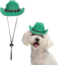 Dog Cowboy Hat, Mini Cowboy Hat for Pet with Chin Strap Adjustable Cosplay Cap, (Green, S), Intended for Dogs and Cats/Halloween Costume/Party Decoration