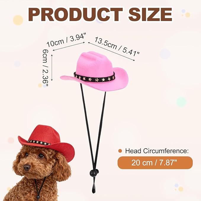 Dog Cowboy Hat, Mini Cowboy Hat for Pet with Chin Strap Adjustable Cosplay Cap, (Pink, S), Intended for Dogs and Cats/Halloween Costume/Party Decoration