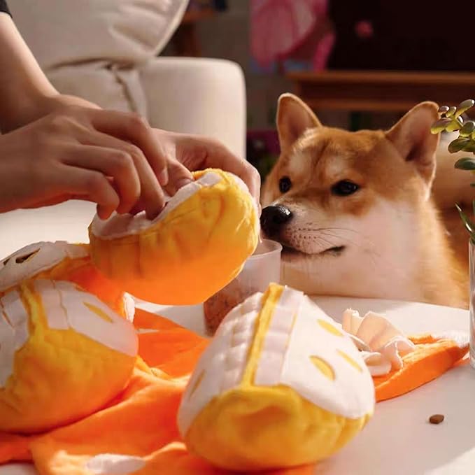 Orange Plush Dog Toy, 3 in 1 Interactive Puzzle Snuffle Toys with Hidden Pockets for Small Medium Dogs, Nose Work Pet Puzzle Toy for Boredom