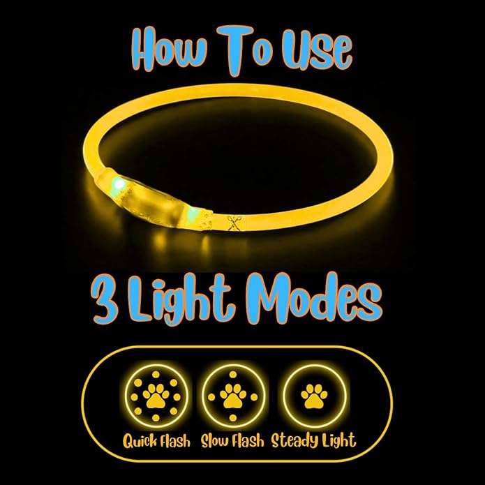 Dog Collar Light, Adjustable & USB Rechargeable, Water resistant, 3 light modes. Keep your Dog visible & safe at night, during walks. Suitable for all Pets, even people