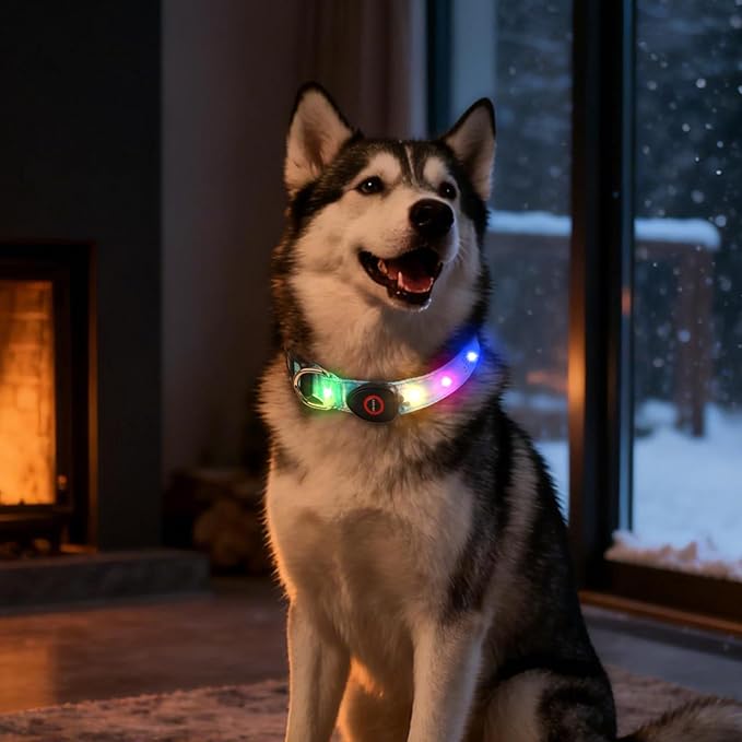 Light Up Dog Collar, LED Dog Collar Glow in The Dark - USBC Rechargeable, 3 Flashing Modes Adjustable Glow Collar, Safety Fashionable Cute Dog Light Up Collars for Medium Large Dogs Green