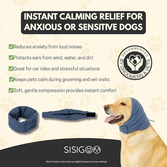 Dog Calming Hoodie – No Shake Ear Wraps for Dogs – Adjustable Dog Ear Muffs for Noise Protection – Ear Wrap Head Cover for Anxiety Relief, Hematoma, Grooming & Force Drying (Light Gray, L)