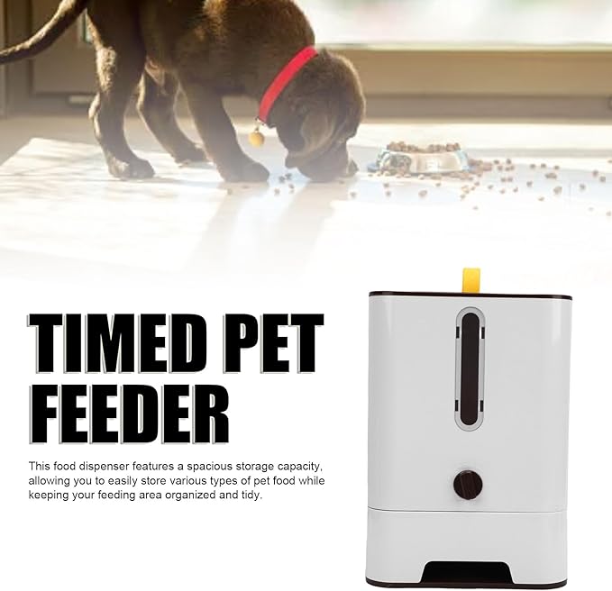 Automatic Cat Dog Food Dispenser, Programmable Timed Pet Feeder with Damp Proof Sealing, Spacious Dry Food Storage and Multi Functional Design for Cats and Dogs (Dark Brown)