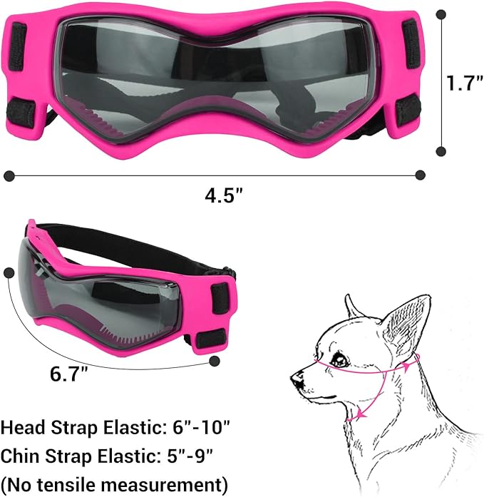 Namsan Dog Goggles Small Breeds, UV Protection Dog Glasses for Small Dogs, Puppy Sunglases Windproof Dustproof Driving Eye Protection, Adjustable, Cool Pink