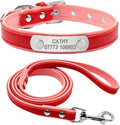 Personalized Dog Collar and Leash Padded Adjustable Customized Pet Collars and Leashes for Small Medium Dogs Cats Chihuahua Red M