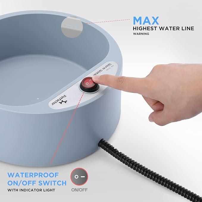 Heated Pet Bowl, Outdoor Pet Thermal Water Bowl, Dog Cat Heated Water Bowl with 69 Inch Chew Resistant Cord and Waterproof ON/Off Switch (Gray)