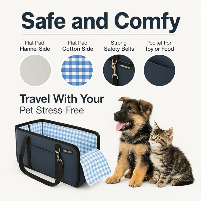 Center Console Dog Car Seat for Small Dogs Cats (Under 11 lbs) - Dog Booster Seat with Built-in Leash