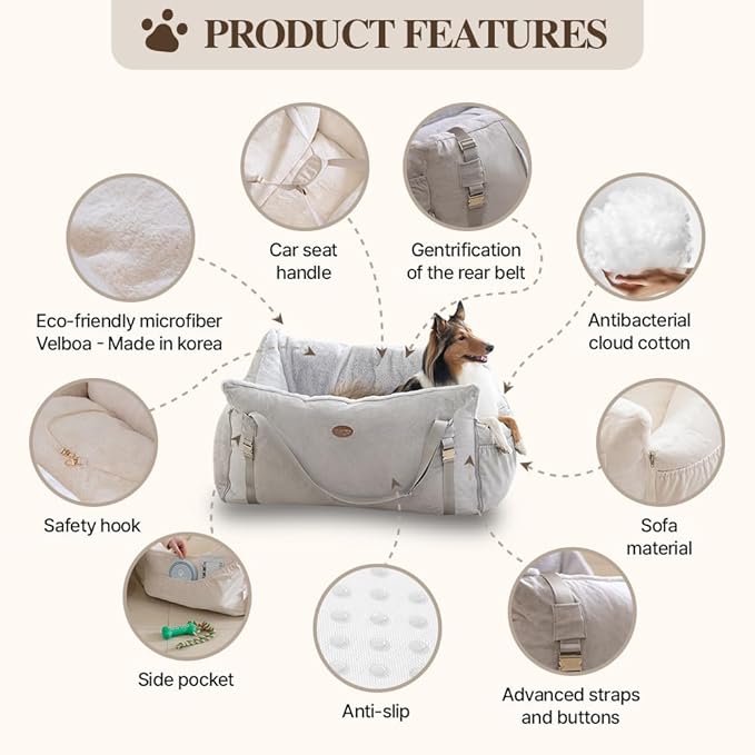 Celebrity Dog Car Seat – Durable Booster for Small, Medium & Large Dogs, Eco-Friendly Fabric & Artificial Leather, Detachable Washable Cushion, Travel & Safety (Green Gray, XL)