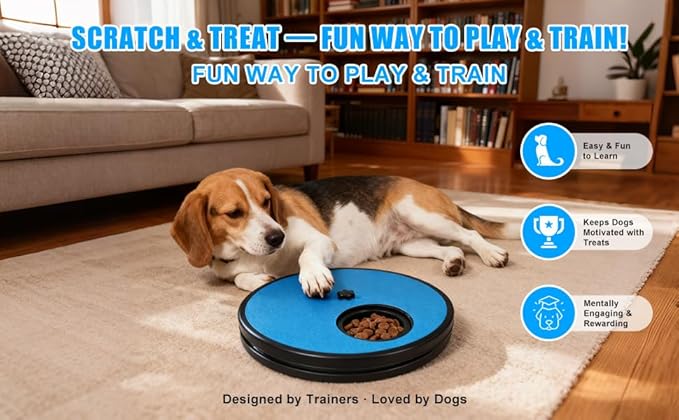 Dog Nail Scratch Board with 2 Knobs (Training & Daily) - Stress Free Dog Nail File Board for Anxiety - Interactive Cognitive Puzzle Toy & Treat Dispenser Alternative to Clippers
