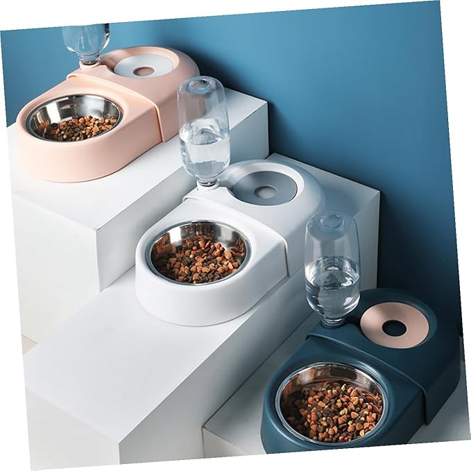 HOMSFOU Dog Feeding Basin and Water Bowl Automatic Spill-Proof Pet Bowl Blue Plastic Food and Water Feeder Suitable for Dogs and Cats Indoor Use
