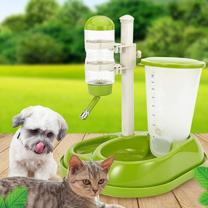 Pet Water Bottle Feeding Bowl Dog Automatic Feeder Food Water Dispenser for Dogs and Cats (Green)
