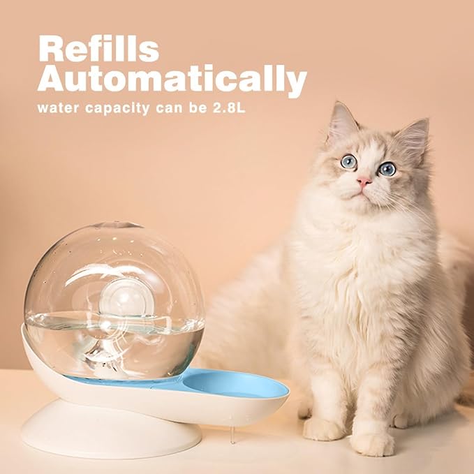 CLICIC Cat Dog Water Dispenser Automatic Water Drinking Fountain for Small or Medium Size Dogs Cats Easy to Clean Snail Shape 2.8L Blue