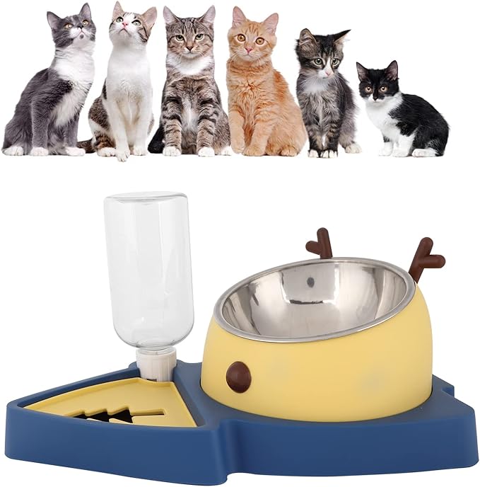 Raised Cat Dog Bowls, Pet Food Feeder and Automatic Water Dispensers Set with Detachable Stainless Steel Bowl, Elevated Tilted Pet Water and Food Feeder Set for Cats Dogs Kitten