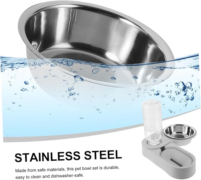 Stainless Steel Cat Bowl Elevated Cat Feeder Tilted Pet Bowl and Automatic Water Container