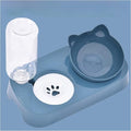 Pet Dog Bowl Automatic Cat Food with Water Fountain Drinking Raised Stand Dish Bowls and Dush(Blue)
