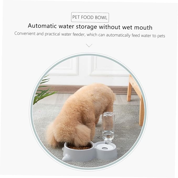Automatic Pet Feeder with Water Dispenser Dual Use Food Bowl for Dogs and Cats Versatile and Water Supply Transparent Bottle for Easy Monitoring Grey Color
