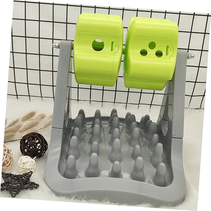 1piece Automatic Rotating Dog Food Dispenser Choke Pet Feeding Bowl for Dogs Easy to Clean Non-Skid Base Gray and Green for Training and Feeding
