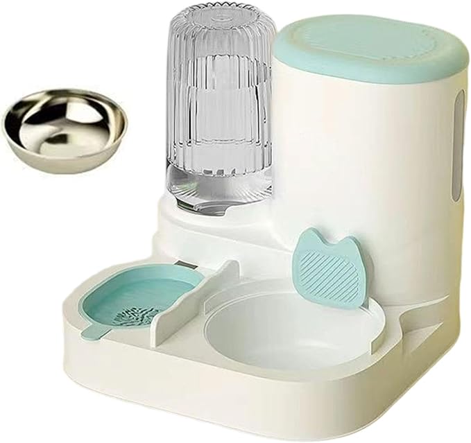 Automatic Dog Feeder and Water Dispenser Food Feed Compact Portable Feeding Station Automatic Pet Feeder Dog Bowl for Puppy, Blue