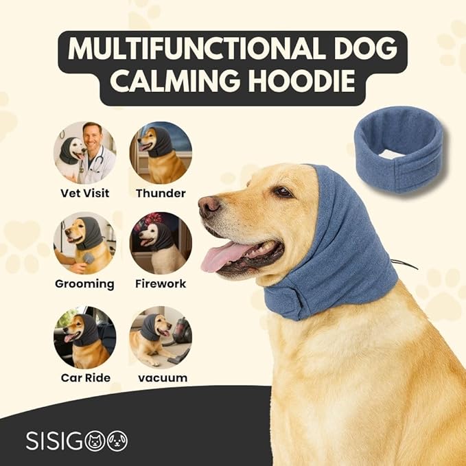 Dog Calming Hoodie – No Shake Ear Wraps for Dogs – Adjustable Dog Ear Muffs for Noise Protection – Ear Wrap Head Cover for Anxiety Relief, Hematoma, Grooming & Force Drying (Light Gray, L)