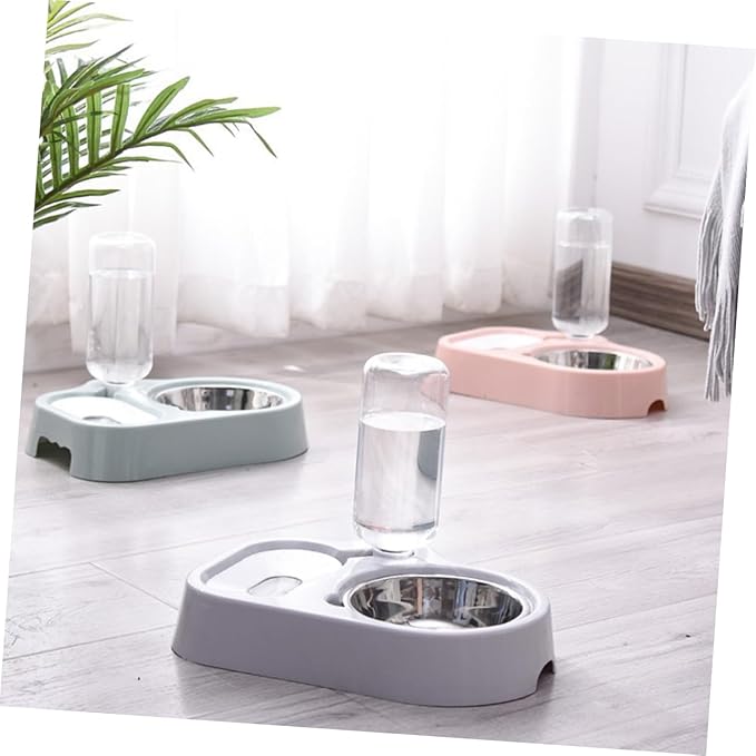 Pet Double Bowl Automatic Feeder and Water Dispenser for Cats and Dogs Sturdy Design Grey Convenient Feeding for Food and Water One Place