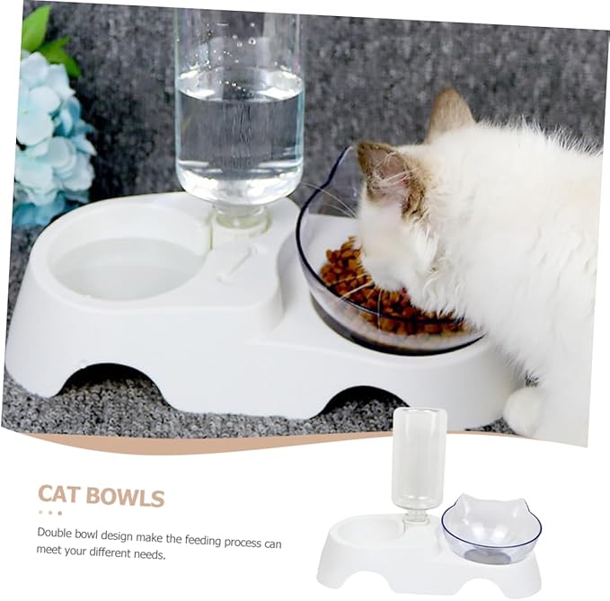 SUPVOX Pet Feeder Waterer Dual Bowls for Cats Dogs Automatic Refill Sturdy Base Food Dispenser for Small to Medium Pets