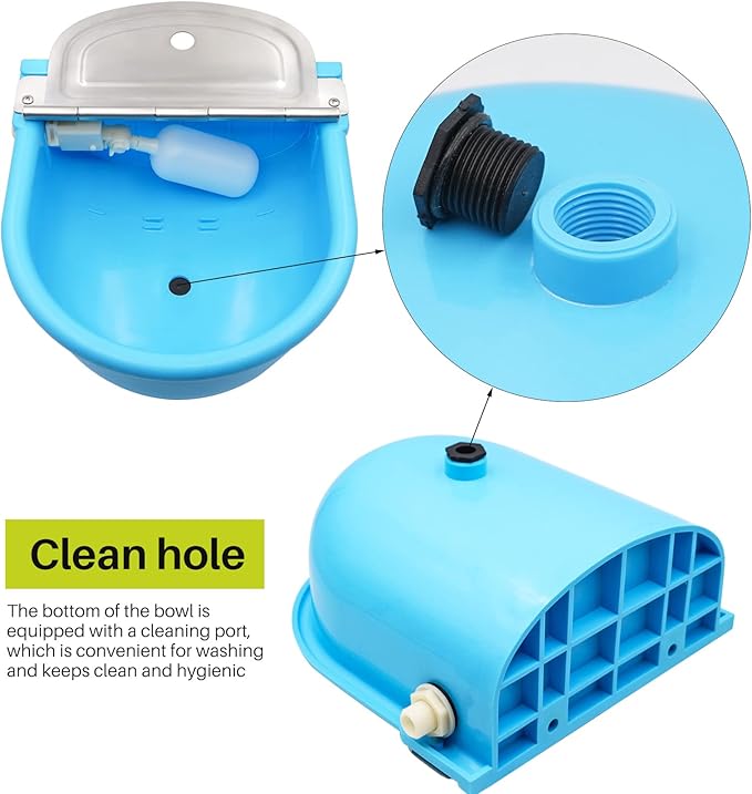 MINYULUA Automatic Waterer Bowl Large Horse Waterer with Float Valve and Drain Plug Automatic Water Feeder Dispenser Bowl for Sheep Dog Horse Cow Pig Plastic (Light Blue)