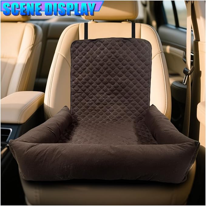 Dog Car Seat, Waterproof Pet Auto Safety Front Seat Cushion, Soft Multifunctional Puppy Car Seats Cover, Universal Washable Vehicle Travel Accessories for Small to Medium Dogs (Coffee)