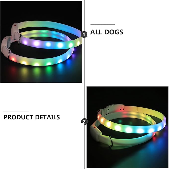 Kisangel USB Rechargeable LED Dog Collar Waterproof Flashing Pet Collar White Night Luminous for Safe Walking