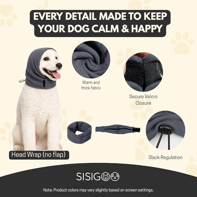 No Flap Ear Wraps for Dogs – Dog Ear Muffs Noise Protection & Snoods for Dogs – Dog Ear Cover for Bathing, Grooming, Drying, Hematoma Support & Anxiety Relief (Dark Gray, S)