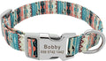 Custom Dog Collar Nylon Floral Engraved Pet Puppy Collar Print Personalized Name Collars for Small Medium Large Dogs Pitbull Green 2 S