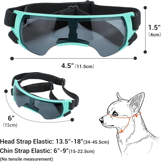 PETLESO Small Dog Goggles, Anti-UV Dog Sunglasses for Outdoor Driving Cycling Riding Hiking, Windproof Dustproof Snowproof Eye Protection, Pet Eye Wear with Adjustable Strap, Bule
