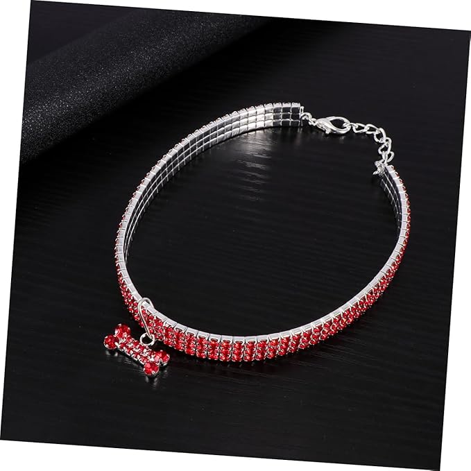 DECHOUS Rhinestone Pet Dog Collar with Shining Crystal Bone Pendant, Adjustable Buckle Size M Collar for Small to Medium Dogs, Luxury Bling Necklace for Puppy and Pet Supplies