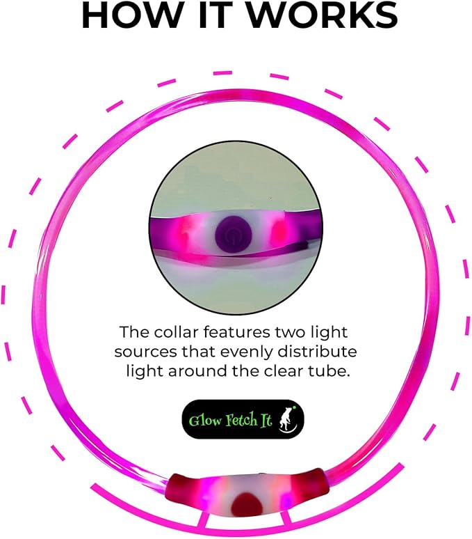 LED Dog Collar, Waterproof Light Up Dog Collar Rechargeable, Dog Safety Necklace for Night Walking, Adjustable Cut-to-Fit Silicone Collar Small Medium Large Dog 27.5” Cuttable (Pink)