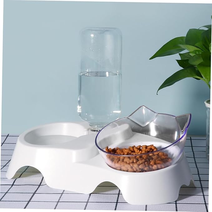SUPVOX Pet Feeder Waterer Dual Bowls for Cats Dogs Automatic Refill Sturdy Base Food Dispenser for Small to Medium Pets