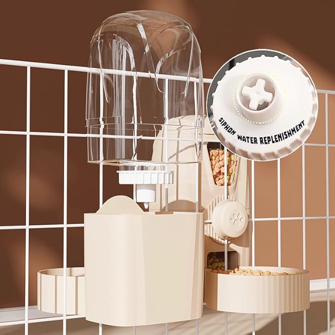 Hanging Cage Automatic Pet Food Water Dispenser 34oz, Large Capacity Feeder Gravity Refill Food and Siphon Suction Water Set for Dog Cat Rabbit Chinchilla and Ferret (Food and Water Dispenser)