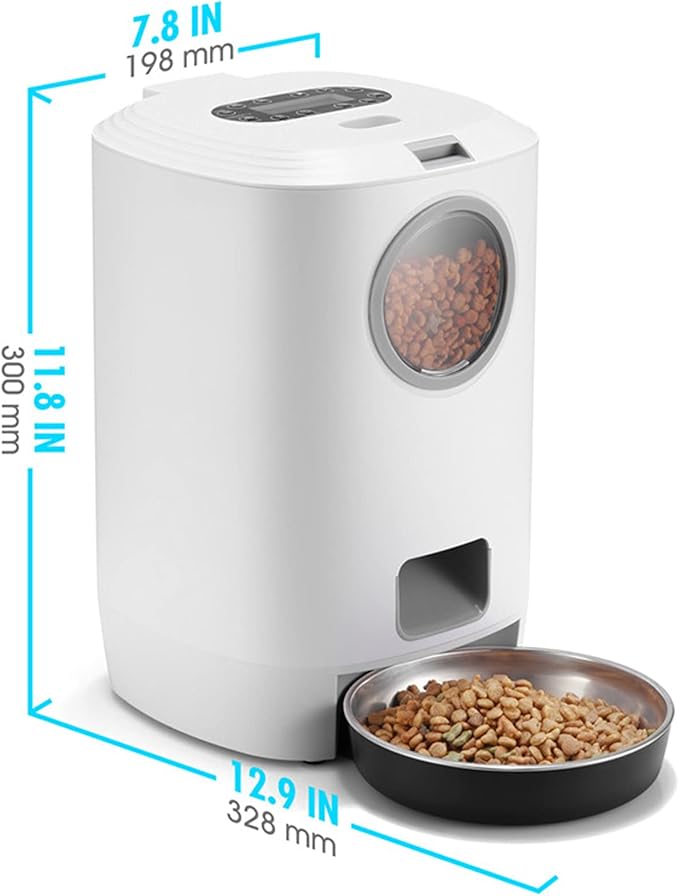 4.5L Automatic Cat Feeder Food Dispenser for Cat & Dog,Programmable Portion Control 1-4 Meals Per Day & 10S Voice Recorder with Stainless Steel Bowl for Small to Medium Cats Dogs