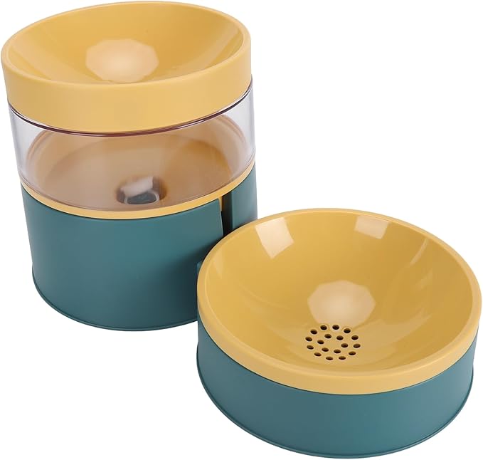 Dog Food Water Bowl Water Dispenser, Pet Double Bowl Water Dispenser Anti Tip Versatile Neck for Home (Green)